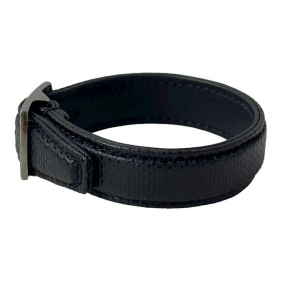 Saint Laurent Snake Embossed Black Leather Bracelet - Picture 2 of 5